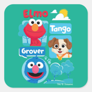 Sesamstraße Elmo, Tango, & Grover Park Graphic Quadratischer Aufkleber