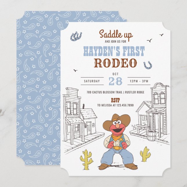 Sesamstraße - Elmo's First Rodeo Birthday Einladung (Vorne/Hinten)