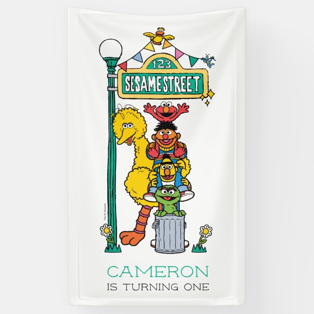Sesamstraße-Figuren Erstes Geburtstagsbanner Banner (Vertikal)