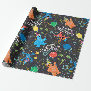 Sesamstraße-Freunde-Schultafel-Regenbogen Geschenkpapier