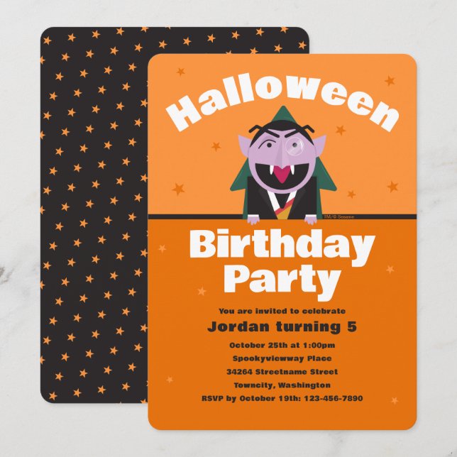 Sesamstraße Halloween Kindergeburtstag Einladung (Vorne/Hinten)