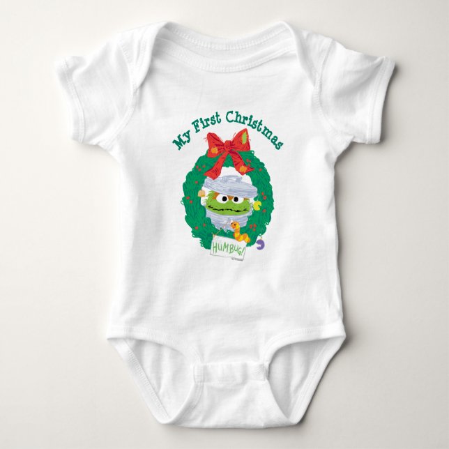 Sesamstraße | Oscar der Grouch Erstes Weihnachtsfe Baby Strampler (Vorderseite)