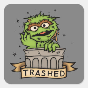 Sesamstraße   Oscar der Grouch Trashed Quadratischer Aufkleber