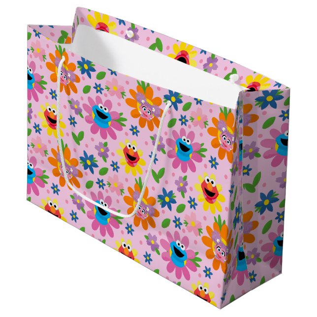Sesamstraße Pink Floral Muster Große Geschenktüte (Vorderseite Schrägansicht)