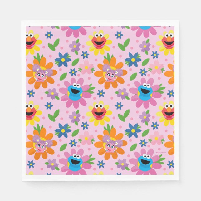 Sesamstraße Pink Floral Muster Serviette (Vorderseite)