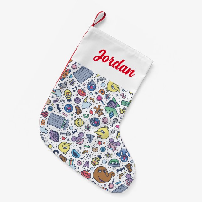 Sesamstraße | Sesame Pals Doodle Muster Kleiner Weihnachtsstrumpf (Vorderansicht (hängend))