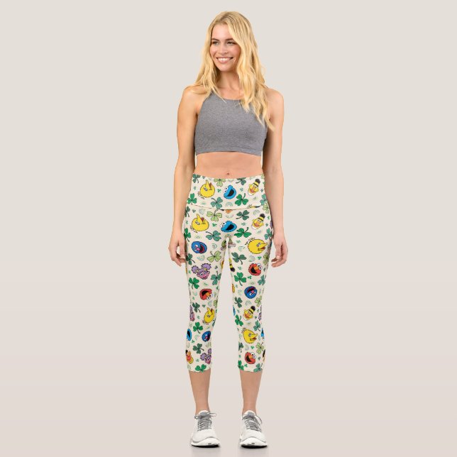 Sesamstraße St. Patrick's Day Pattern Capri Leggings (Vorderseite)