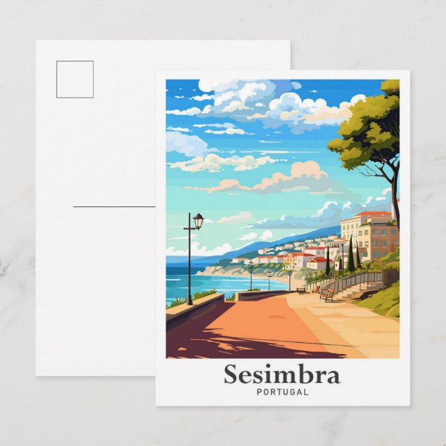 Sesimbra Portugal Art Vintage Postkarte (Vorne/Hinten)