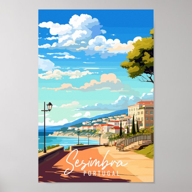 Sesimbra Portugal Vintage-Illustration Poster (Vorne)