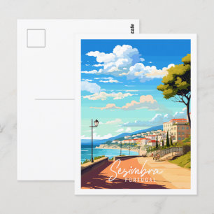 Sesimbra Portugal Vintage-Illustration Postkarte