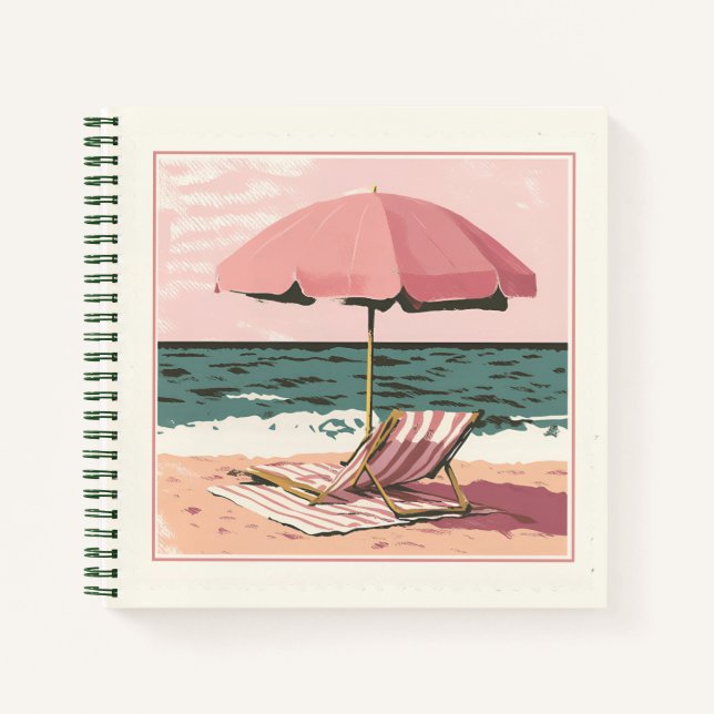 Sessel und Regenschirm aus Rosa und Creme Notizbuch (Vorderseite)