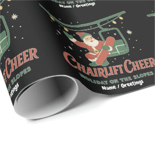 Sesselbahn-Jubel-Santa-Retro-Snowboard-Weihnachten Geschenkpapier
