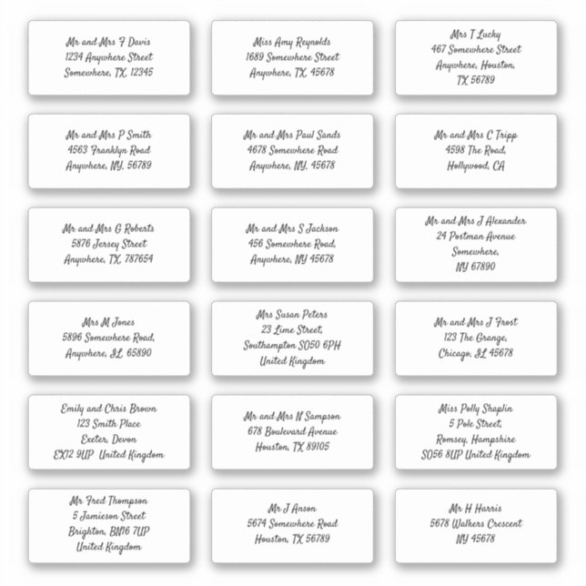 Set 18 Anschrift des Empfängers Aufkleber (Vorderseite)