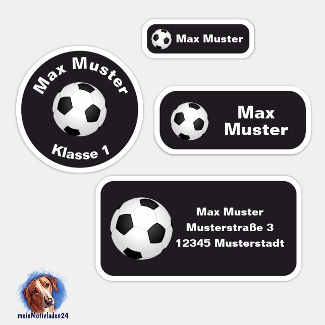 Set - 24 autocollants de nom de football noir |  (Namensaufkleber Set für Kinder - Fußball schwarz - 24 teilig, personalisierbar )