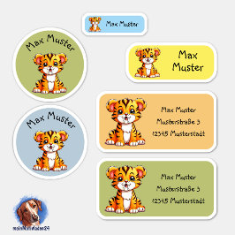 Set - 24 Namensaufkleber Kleiner Säbelzahntiger | Aufkleber