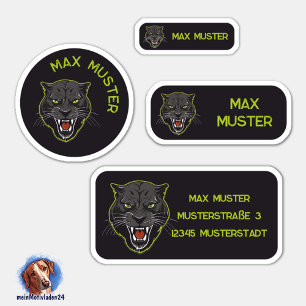 Set - 24 Namensaufkleber Panther schwarz    Aufkleber