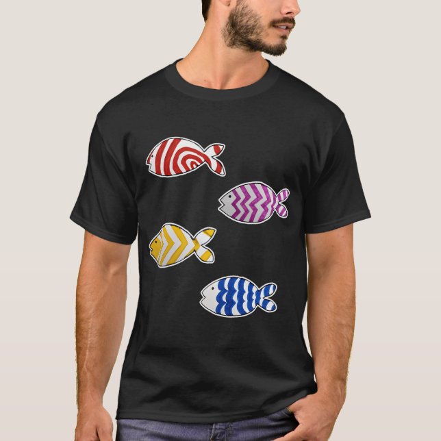 Set_2 von 4 lustigen Fisch-Stickern T-Shirt (Vorderseite)
