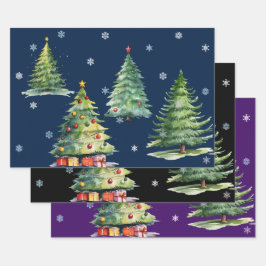 Set 3 Elegante Night Christmas Tree Geschenkwraps Geschenkpapier Set