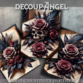 Set 3 - Rose Skull und Scarlet #1 - Decoupage Geschenkpapier Set