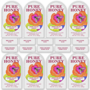 Set 8 Pop Art Blume Transparent Honey Jar Food Aufkleber