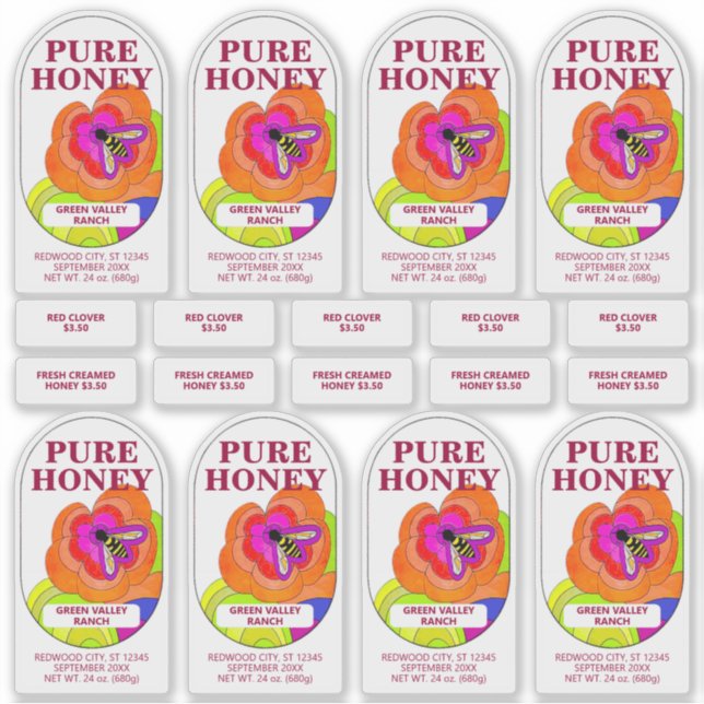 Set 8 Pop Art Blume Transparent Honey Jar Food Aufkleber (Vorderseite)