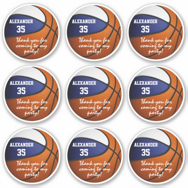 Set 9 blaues Basketball-Gastgeschenk Aufkleber (Vorderseite)