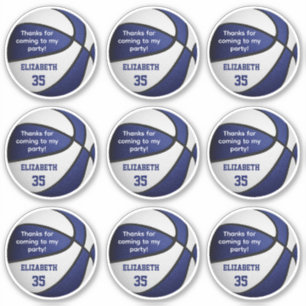 Set 9 blaues Basketball Party Vielen Dank Aufkleber