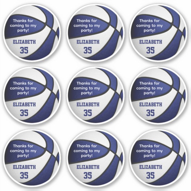 Set 9 blaues Basketball Party Vielen Dank Aufkleber (Vorderseite)