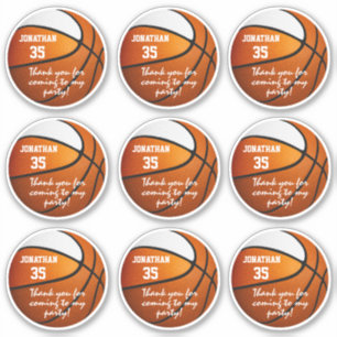 Set 9 Orange-Basketball-Gastgeschenk Aufkleber