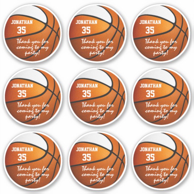 Set 9 Orange-Basketball-Gastgeschenk Aufkleber (Vorderseite)