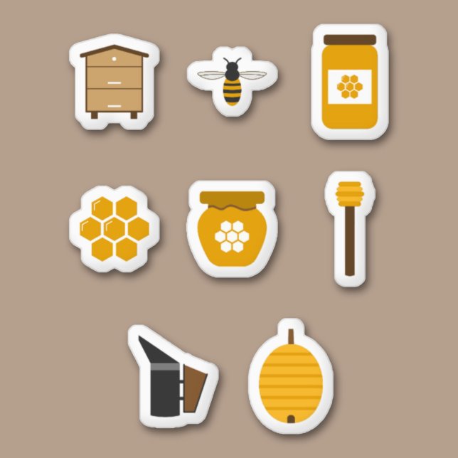 Set-Aufkleber für Honig, Bienen und Bienenzucht Aufkleber (Honey, Bee and Beekeeping Set Stickers)