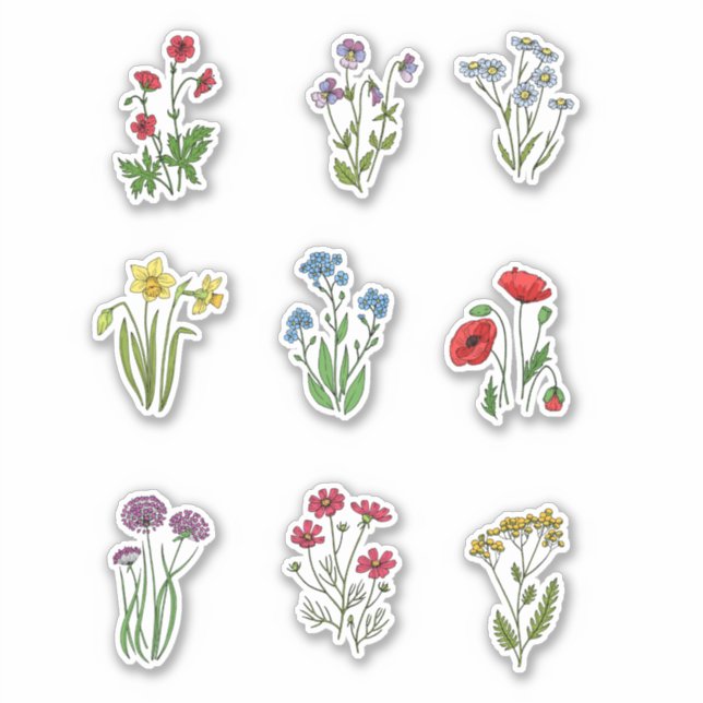 Set-Aufkleber für wild lebende Blume Aufkleber (Vorderseite)