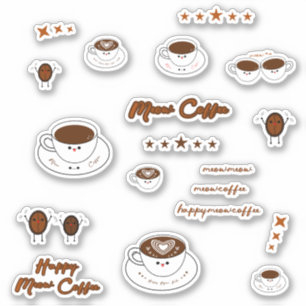 Set aus 19 Kawaii Meow Kaffee Vinyl Aufklebern Aufkleber