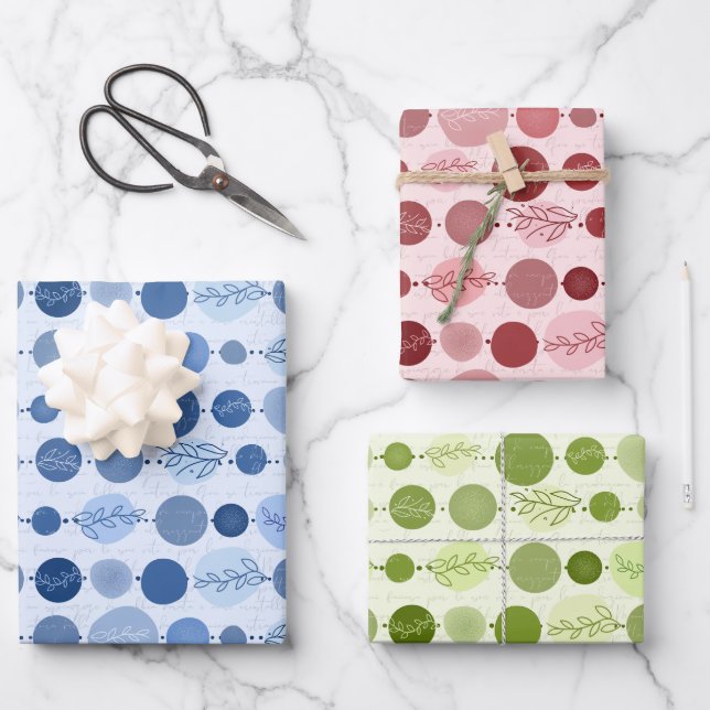 Set aus 3 Blättern mit Zierleisten Geschenkpapier Set (Vorderseite)