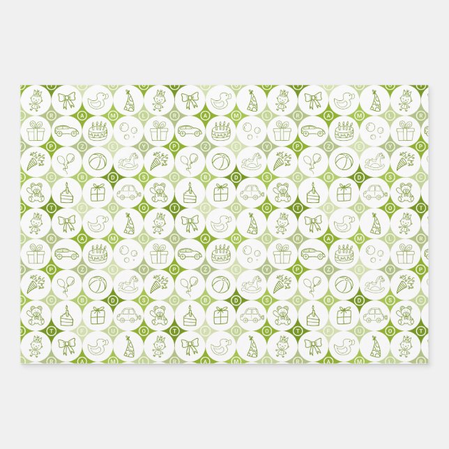 Set aus 3 Bogen mit Spielzeugzeichnungen Geschenkpapier Set (Vorderseite 3)