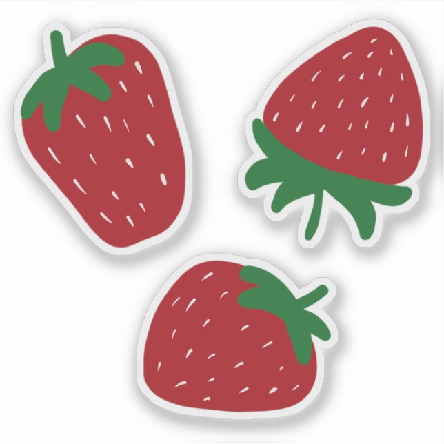 Set aus 3 Erdbeeren Aufkleber (Vorderseite)
