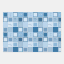 Set aus 3 Flachblättern, blau Geschenkpapier Set