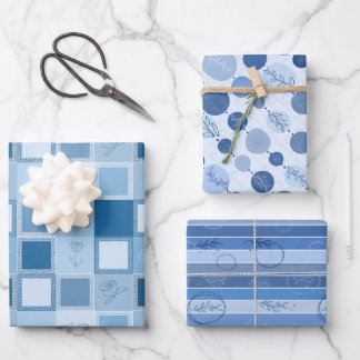 Set aus 3 Flachblättern, blau Geschenkpapier Set