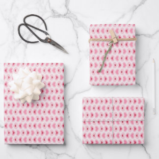 Set aus 3 - Moderne hellrosa und rote Herzen Geschenkpapier Set