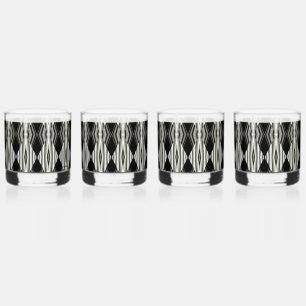Set aus Abstraktem Trinkbehälter in Schwarz und We Whiskyglas