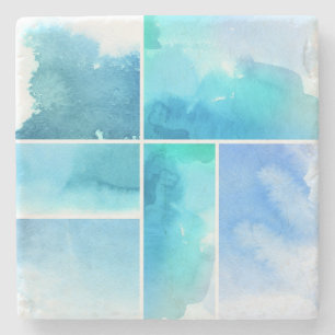 Set aus aquarellierten abstrakten handgemalten 2 steinuntersetzer