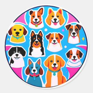 Set aus bezaubernden Hunden Runder Aufkleber