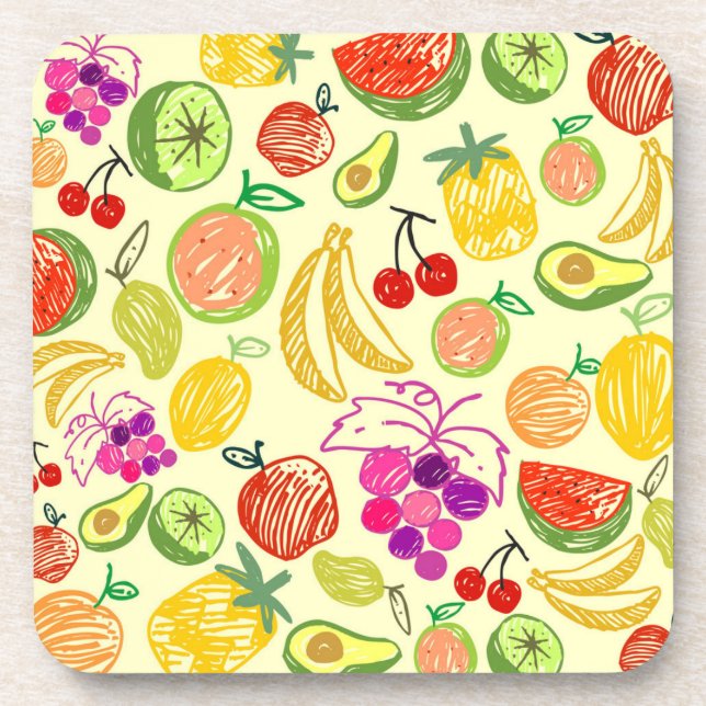 Set aus gemischtem Obst und Untersetzer (Vorderseite)