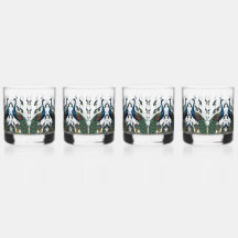 Set aus Glas mit Pfau Elegante