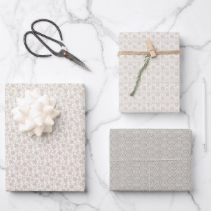 Set aus Papierblättern - Beige Blumenmuster Geschenkpapier Set