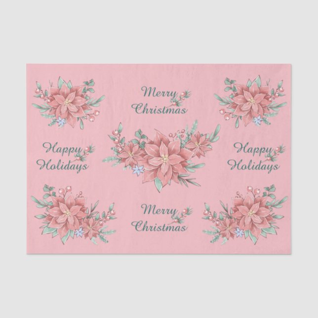 Set aus Tissue (2) Pink Poinsettia Weihnachten Seidenpapier (Vorderseite)