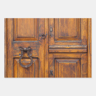 Set aus Umschlagpapier - Holztür mit Handgriff Geschenkpapier Set