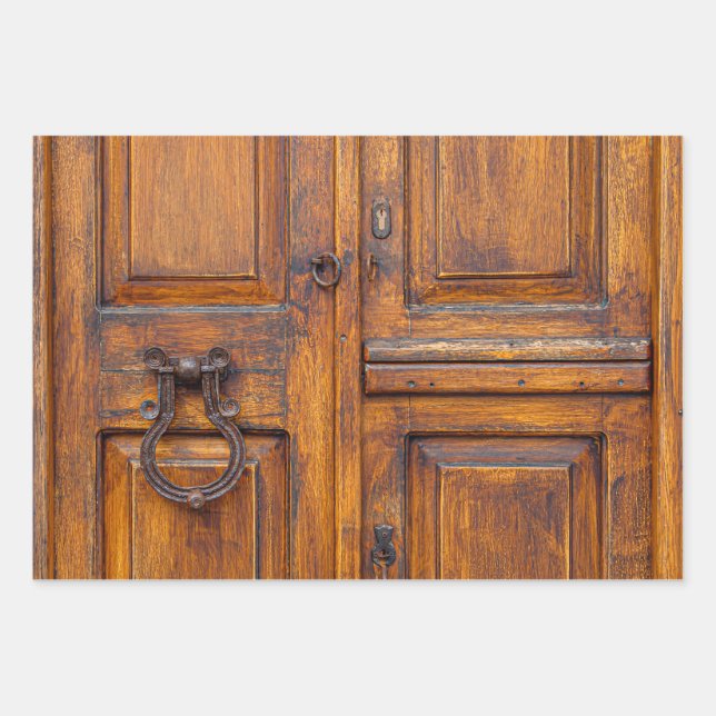 Set aus Umschlagpapier - Holztür mit Handgriff Geschenkpapier Set (Vorderseite)