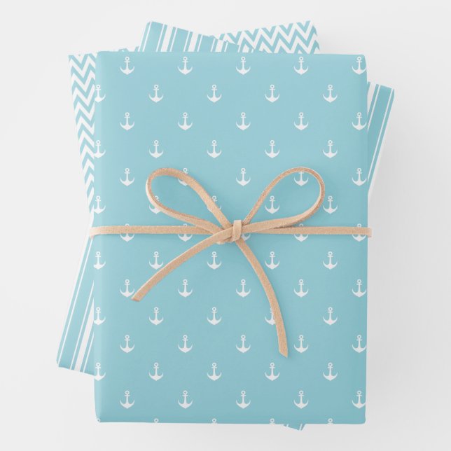 Set aus weichblauem Wrapping Paper Geschenkpapier Set (Beispiel)