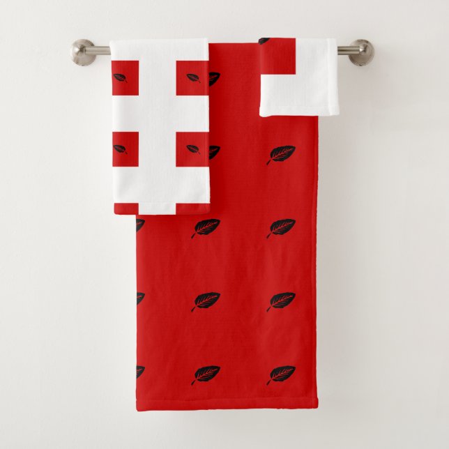 Set de toallas baño rojas y blancas con hojas (Insitu)